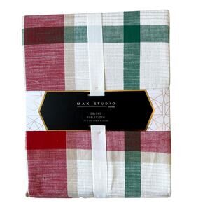 Max Studio Christmas Tablecloth 70x120 Oblong Holiday Plaid Red Green White NEW
